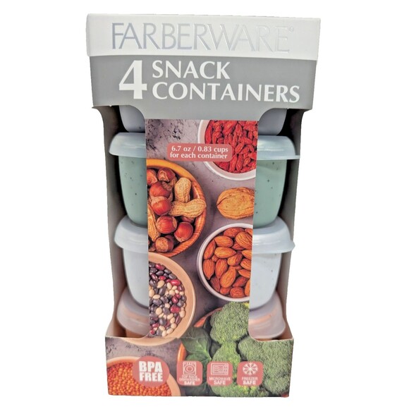 Farberware 4-pc Snack Containers Lids BPA Free 6.7 oz Rectangle Speckled Colors - Picture 1 of 6